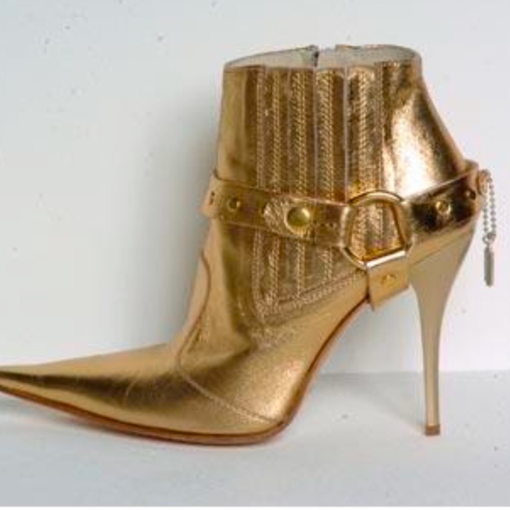 DENNY ROSE METALLIC GOLD BOOTIES WITH LOGO CHARM